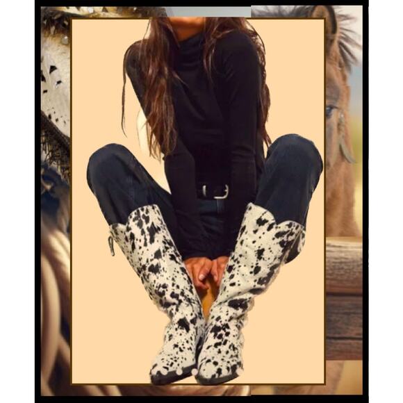 Free People We The Free Allistar Western Inspired Hair-On Pointed Toe Boots Sz 8 - Picture 8 of 9